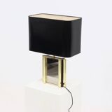 Large Belgian Table Lamp in mirror glass and Brass 1970s