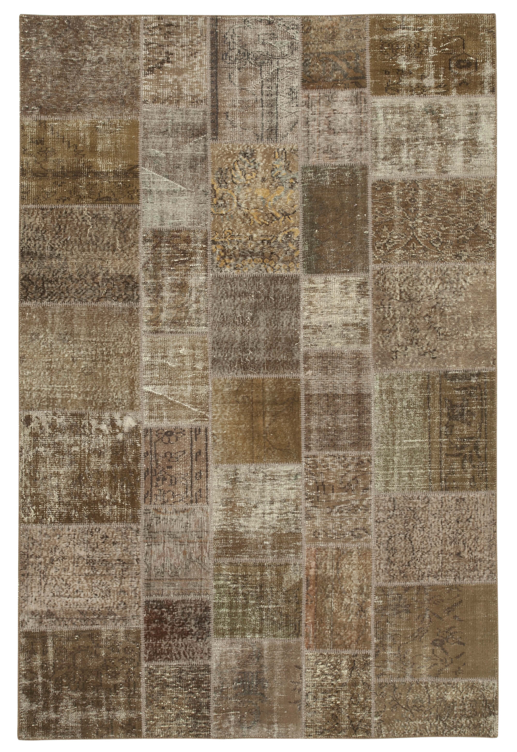 Handmade Turkish Overdyed 197 cm x 300 cm Brown Patchwork Carpet