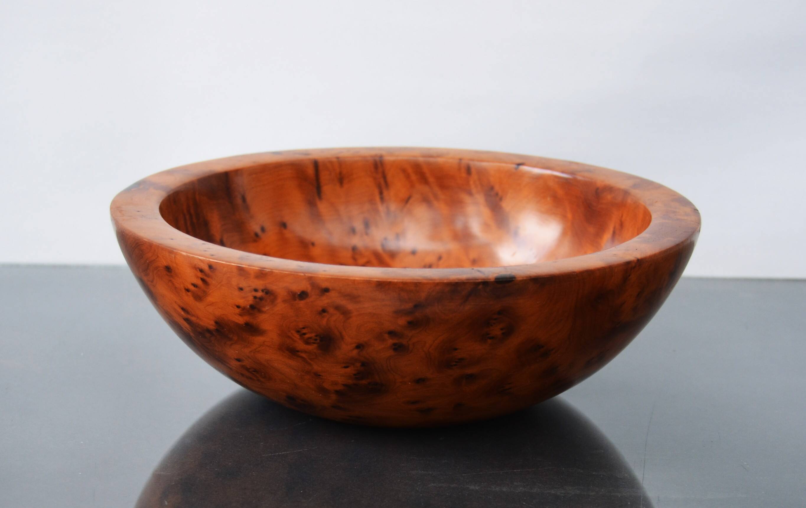 Mid Century Turned Oak Burl Bowl  Centerpiece Bowl