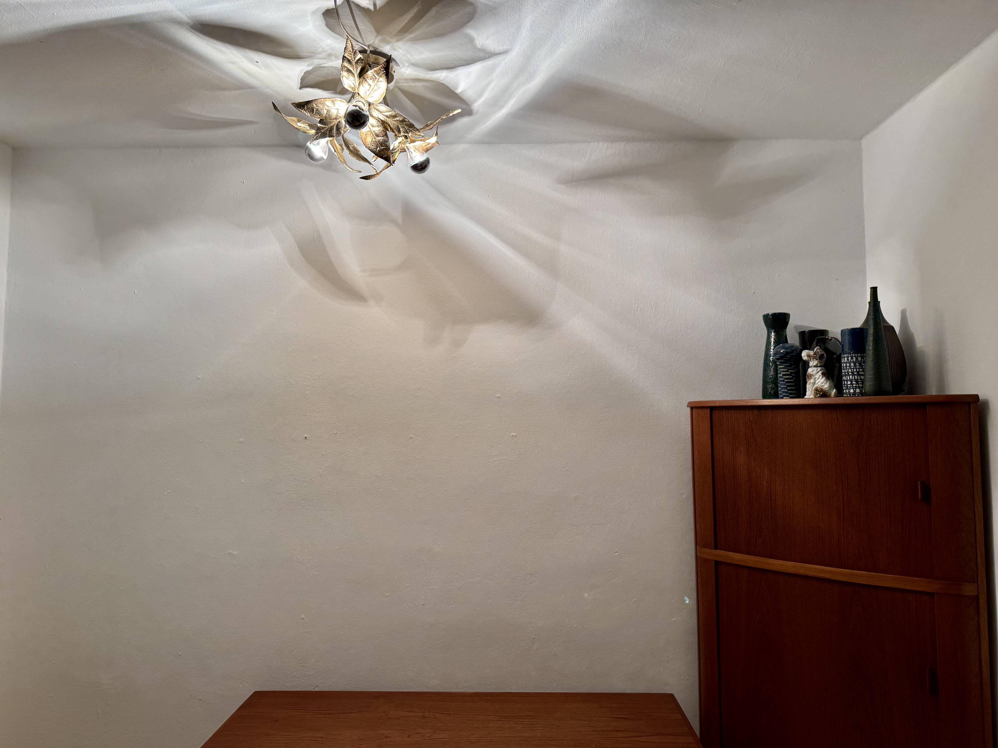 Large Floral Hollywood Regency Flush Lamp by Willy Daro for Massive