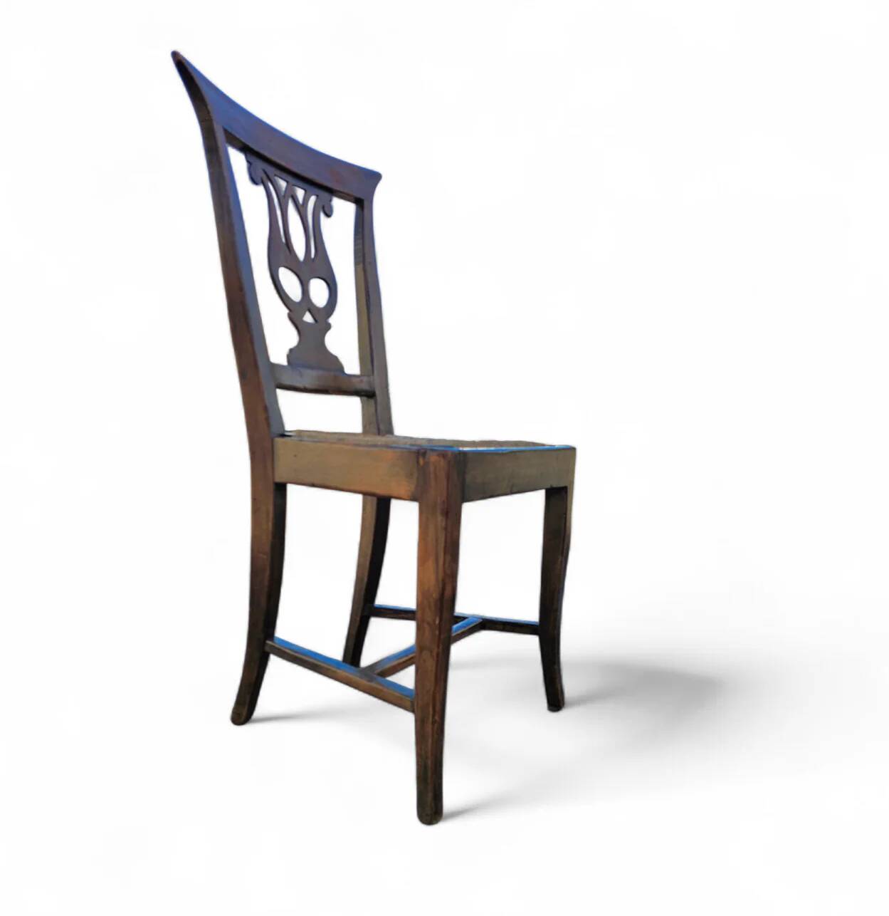 4 x elm dining chair with a carved back frame in a rosette / France / 1890-1900