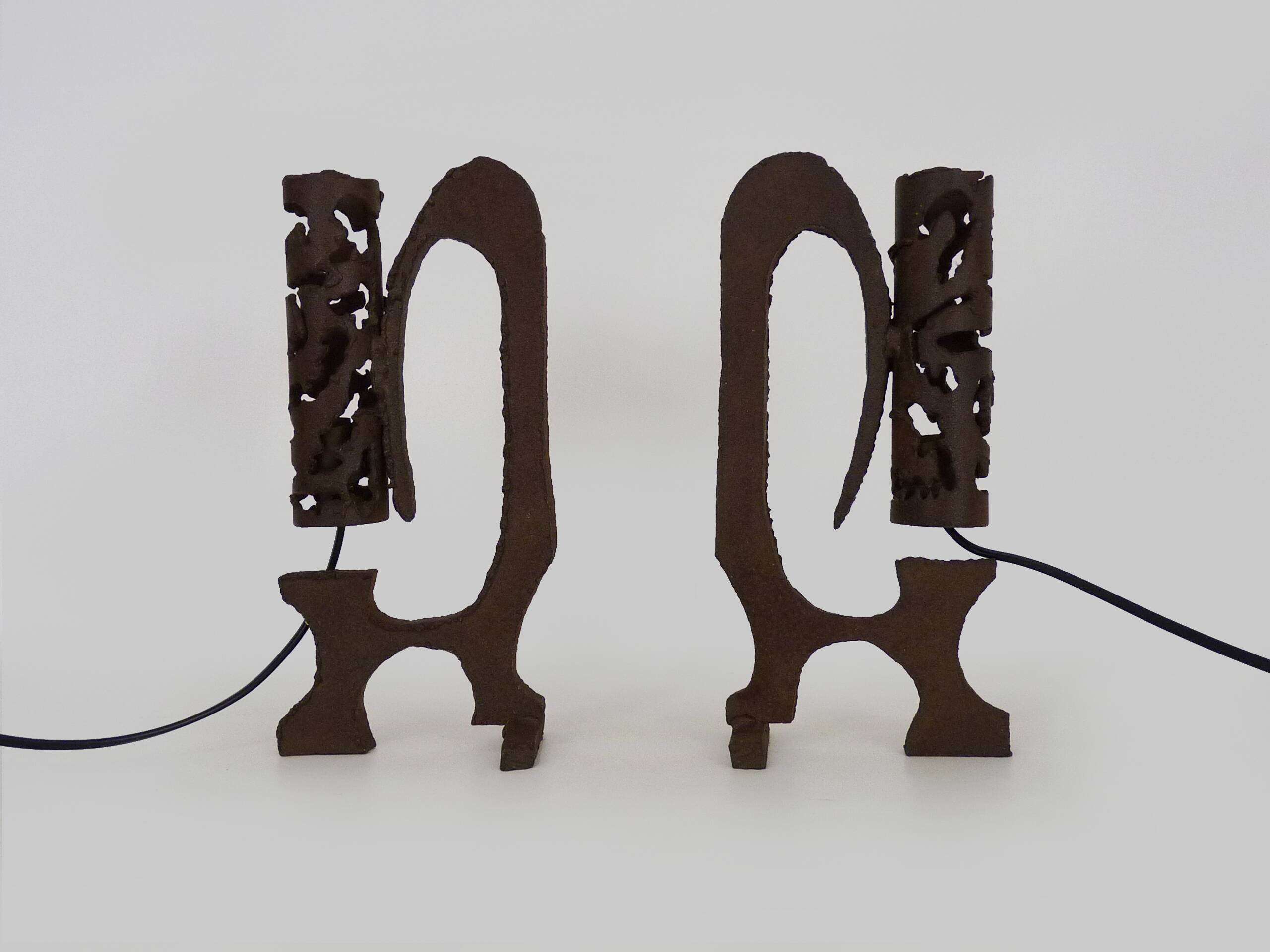 Pair of brutalist cast iron lamps, 1960s