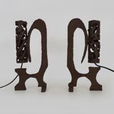 Pair of brutalist cast iron lamps, 1960s
