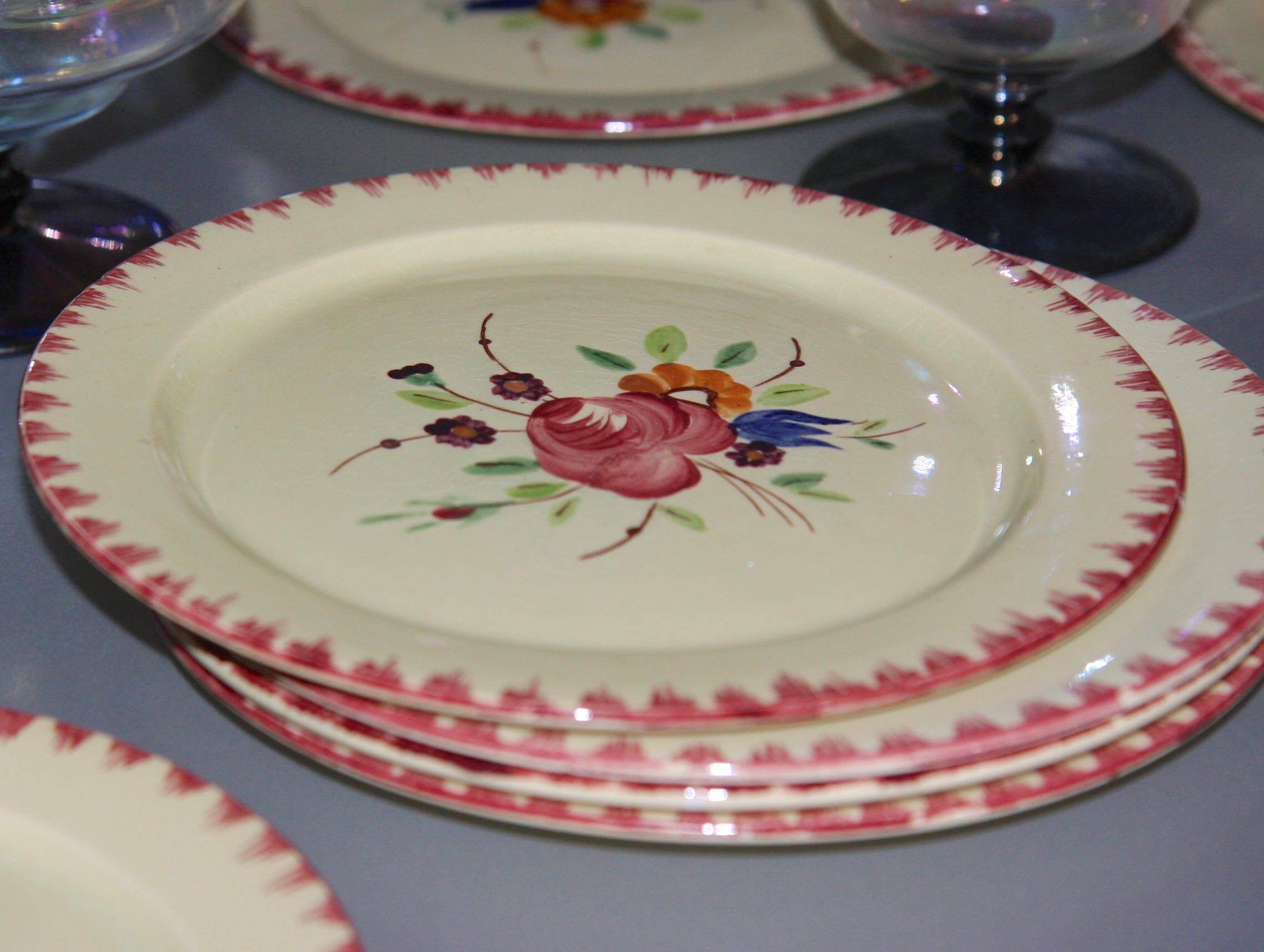 Eleven vintage plates in fine earthenware from Longchamp, Padua model.