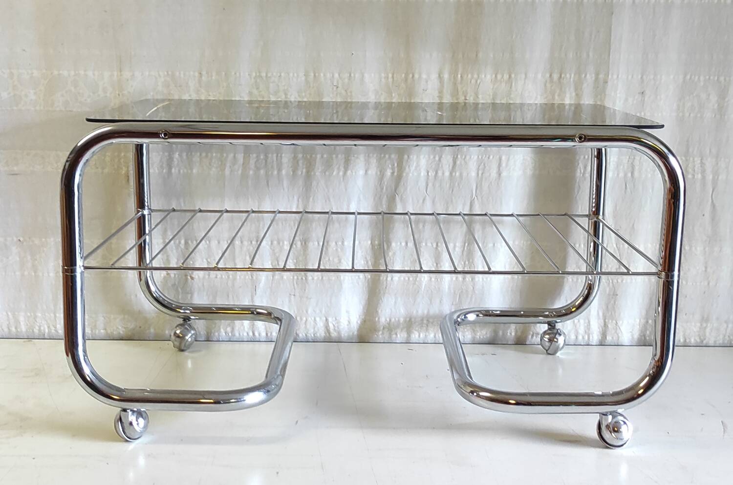 Coffee table tubular chrome structure and smoked glass - 1970s