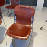 Set of 4 dining chairs in chrome and leather for Cidue Italy 1970