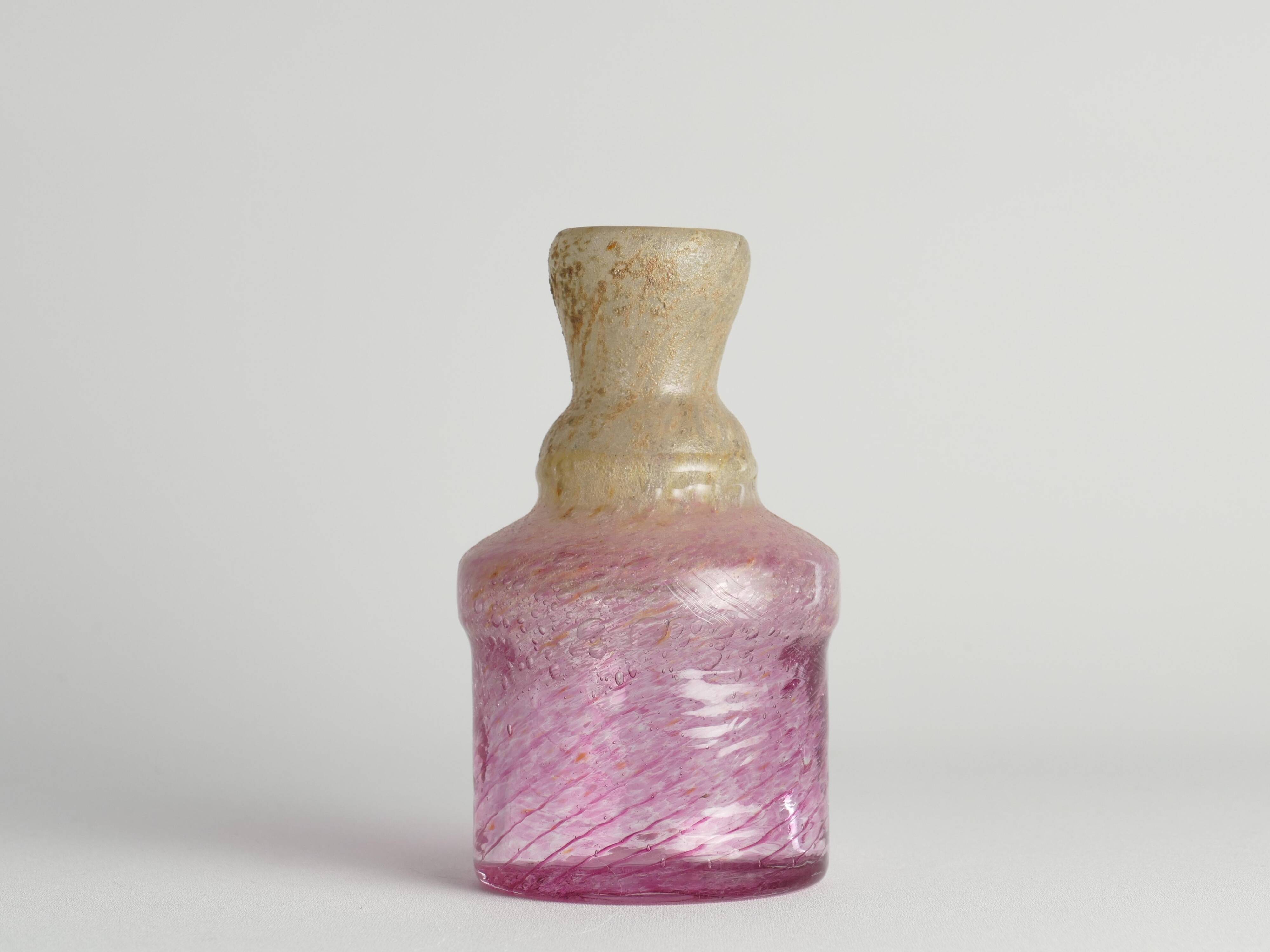 Unique Bubblegum Pink and Yellow Art Glass Vase by Milan Vobruba, Sweden 1980s