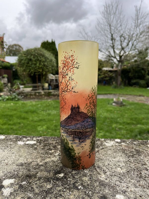 Vase Legras en verre émaillé décor de château