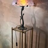 Art nouveau style bronze lamp and its marbled glass paste basin 48x30