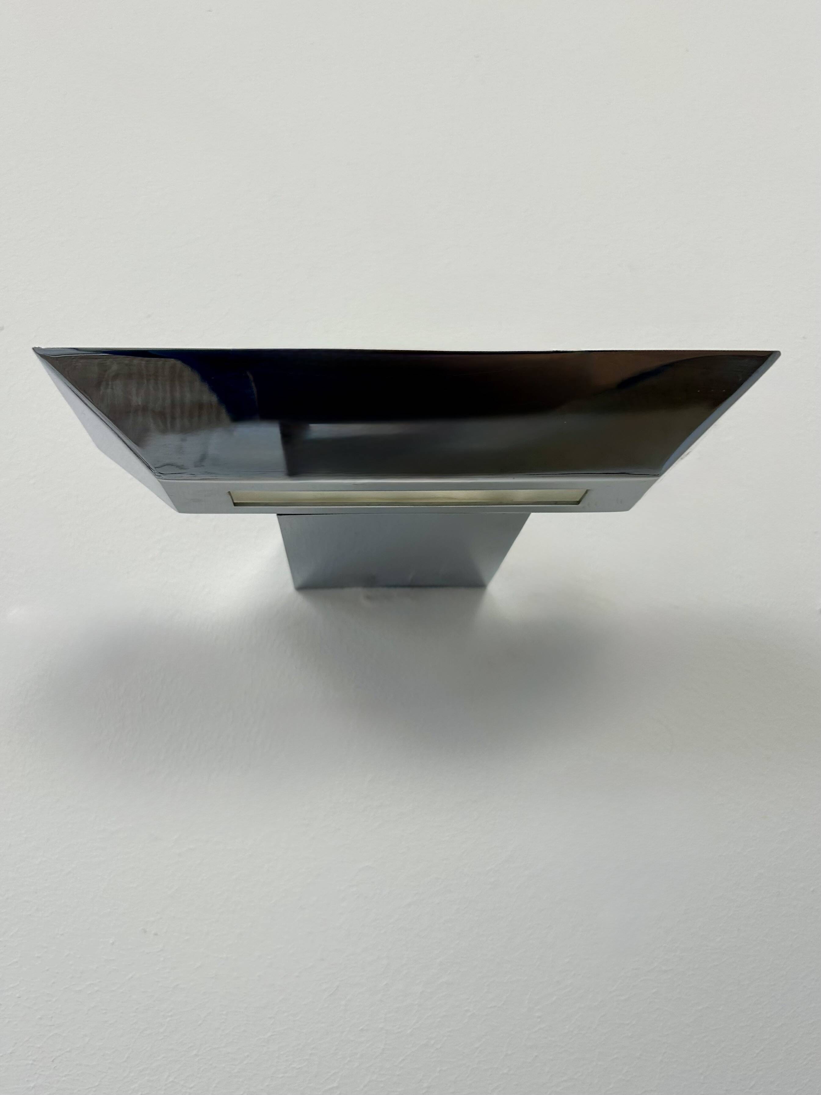 Pair of vintage wall lights, chrome and frosted glass, France, 1980.