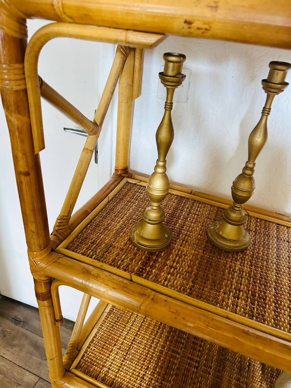 Vintage bamboo rattan shelf bookcase