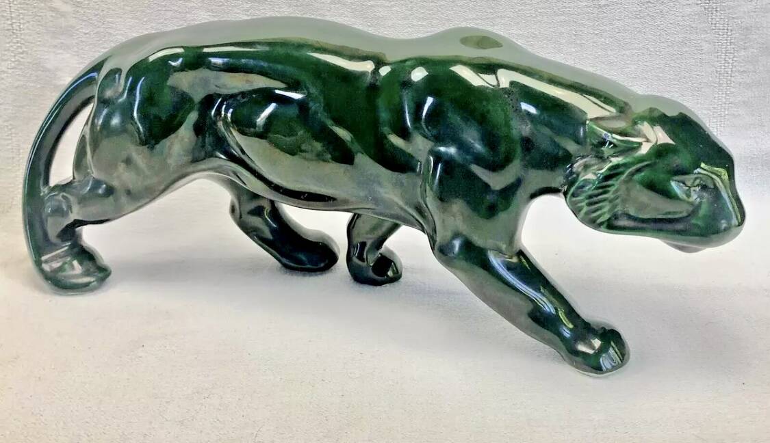 Ancienne statue statue lionne tigre Art Déco 1930 craquelé Saint Clément
