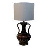 Lampe vintage en céramique, abat-jour en coton rayé