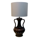 Lampe vintage en céramique, abat-jour en coton rayé