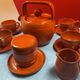 Details on Orange Tea (or Coffee) Service, Vintage 1970" Vallauris? signed B. Aoustin design