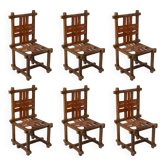 Set of 6 unique brutalist chairs in teak and leather