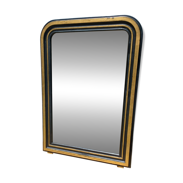 Grand miroir vintage dans le style des annees 1970 noir et dore  109 x79 cm