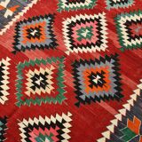 5x9 Red & Green Geometric Tribal Vintage Kilim Rug, 170x267Cm