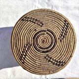 Antique basket with ethnic lid with black/brown and red décor