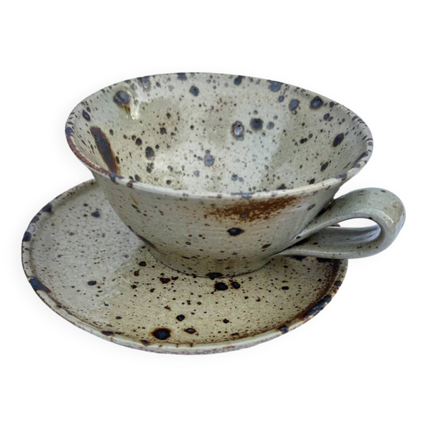 Lot tasse et soucoupe en grès pyrité