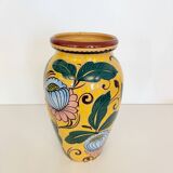 Art Deco Yellow Glazed Earthenware Vase with Futurist Floral Motifs, Italy
