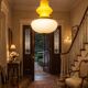 Opaline glass and brass suspension, Italy, 1960s.