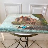 Tableau huile sur toile chateau signé vintage