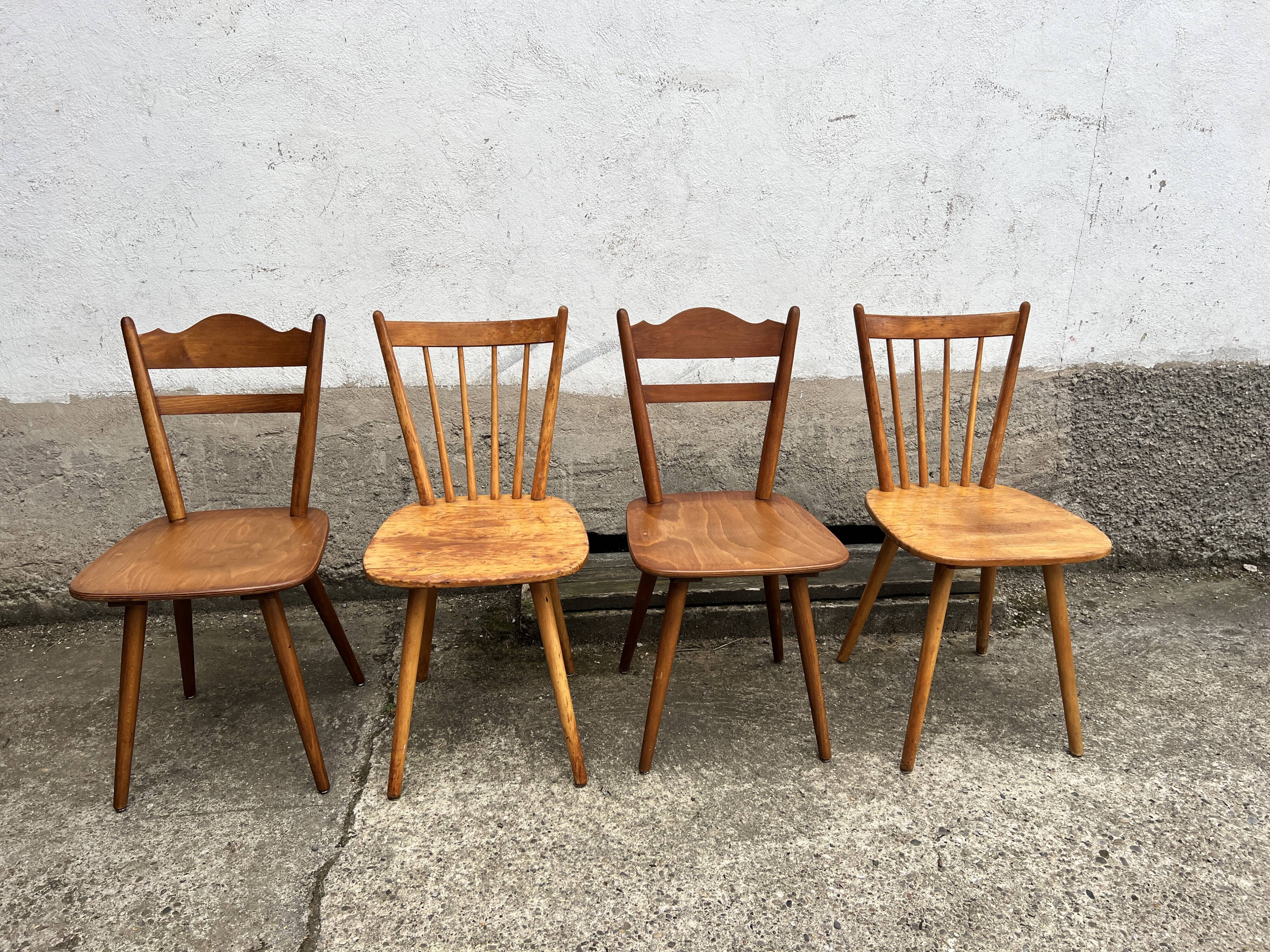 Set of 4 vintage beech bistro chairs – compass legs