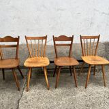 Set of 4 vintage beech bistro chairs – compass legs