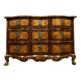 Louis XV period Arbalète chest of drawers in noble wood marquetry