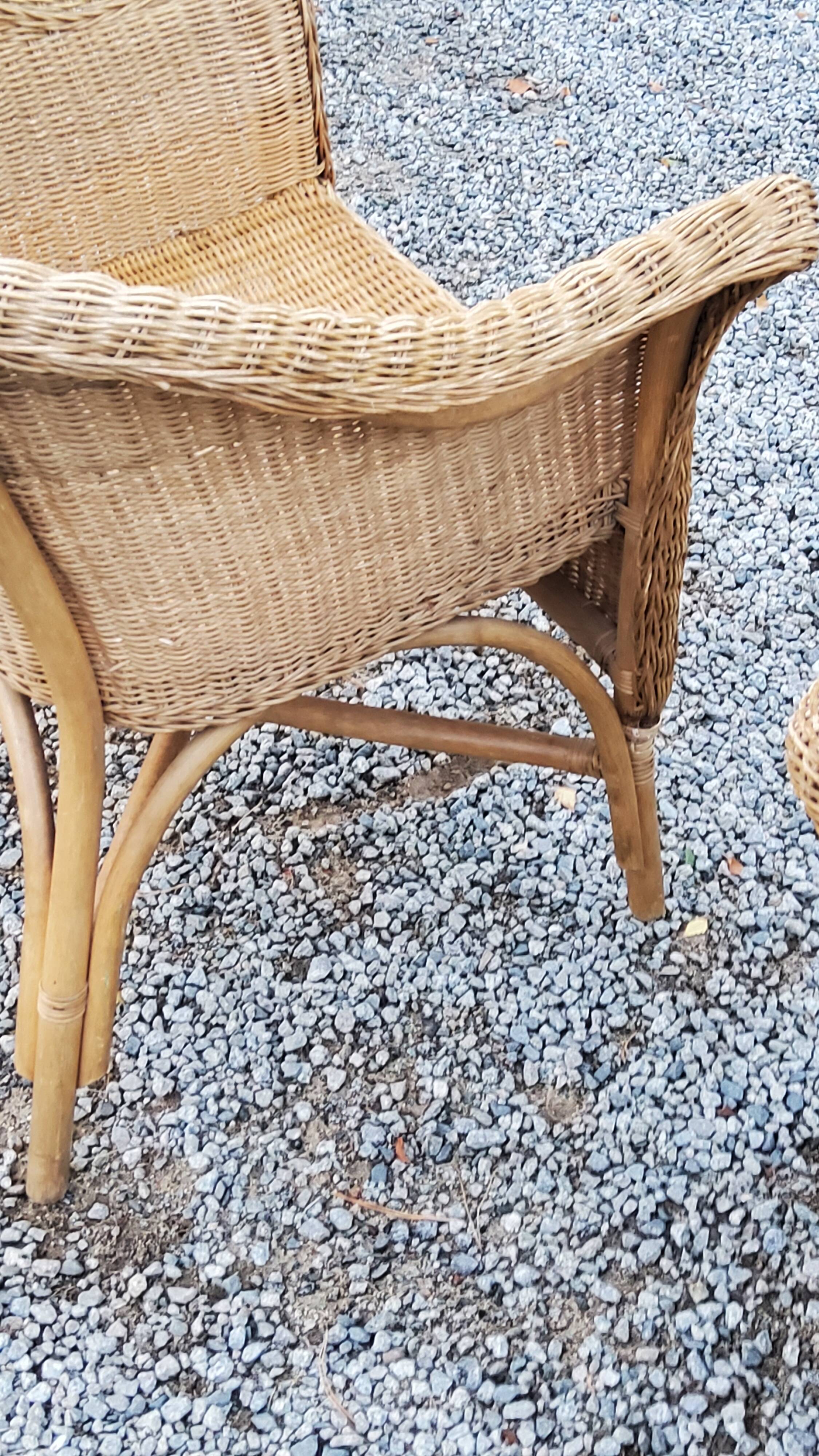 Pair of armchairs and bench in rattan and bamboo from the 60s/70s