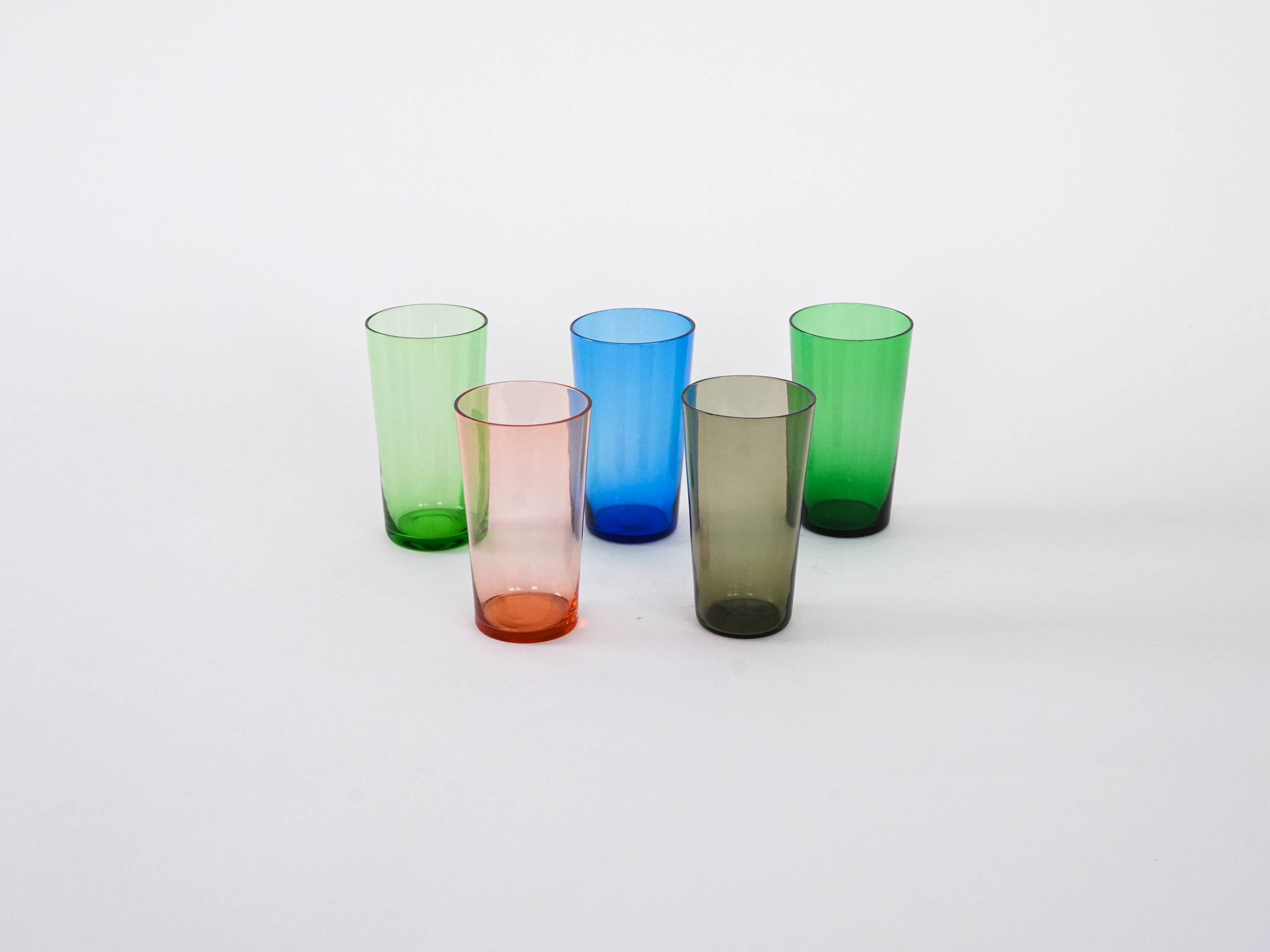 Set of coloured glasses, Finnish design, 1950s, designer: Tapio Wirkkala