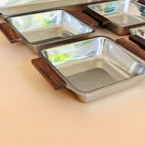 Service of Scandinavian dishes in stainless steel and teak 1970