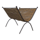 Wrought iron and wicker magazine rack
