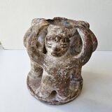 Terracotta Candle Holder Dancing 3 Aztec Characters - Tribal Art