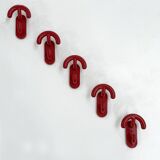 Set of 5 red coat hooks by Con&Con Italy, 1970