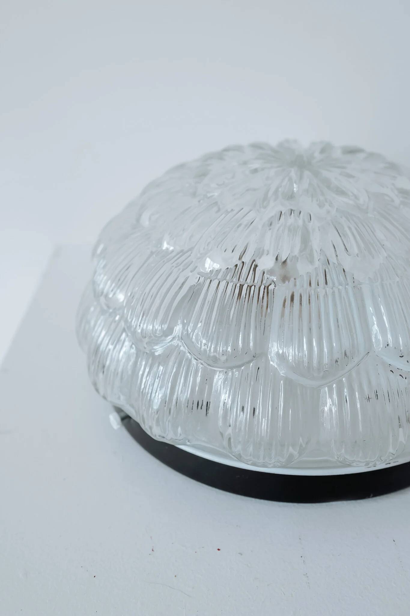 Vintage round glass ceiling light in the shape of a flower, 1970s.