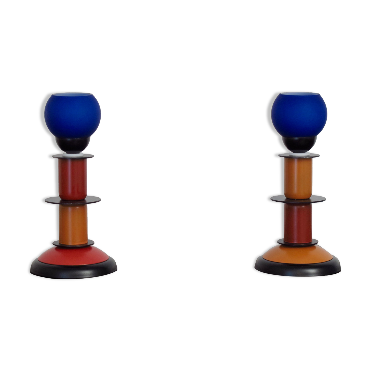 Pair of bedside lamps 1980 blue glass