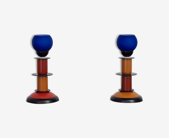 Paire de lampes de chevets 1980 verre bleu
