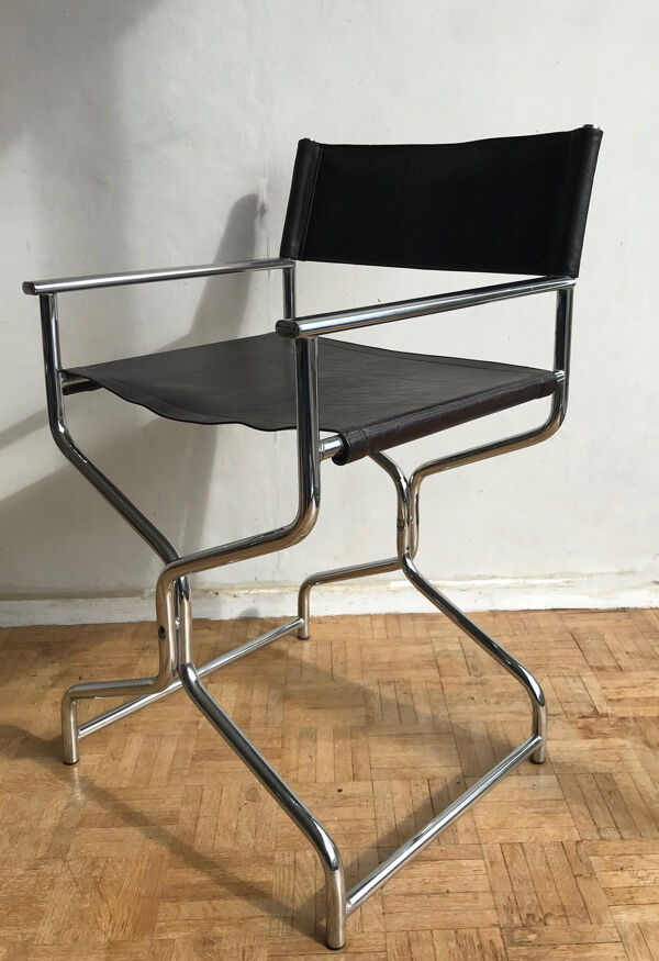 Fauteuil pliant en métal chromé et simili cuir