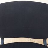 2 stackable chairs of black and blue fabrics