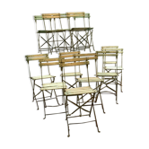 Lot de 40 chaises pliantes en fer et lame de bois XX siècle
