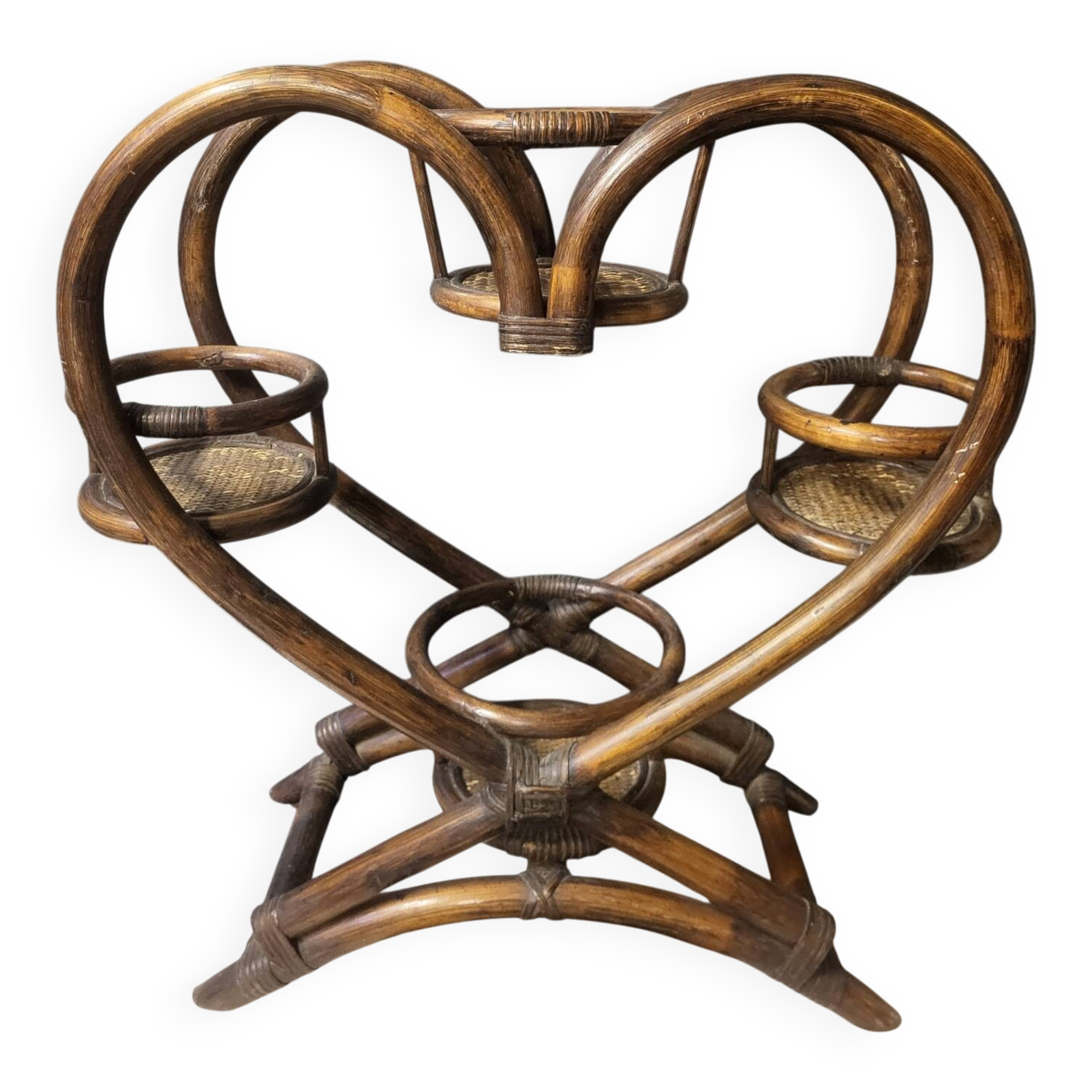 Authentic vintage wicker rattan plant stand planter.