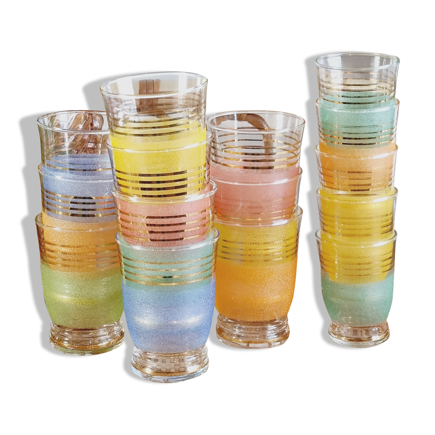 Set of 15 colored granite glasses
