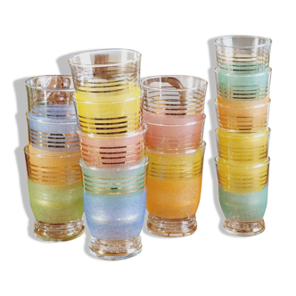 Set of 15 colored granite glasses