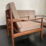 Vintage Scandinavian teak lounge — 3-seater sofa and two armchairs.