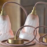 Pair of art nouveau style pendants in pink molded glass