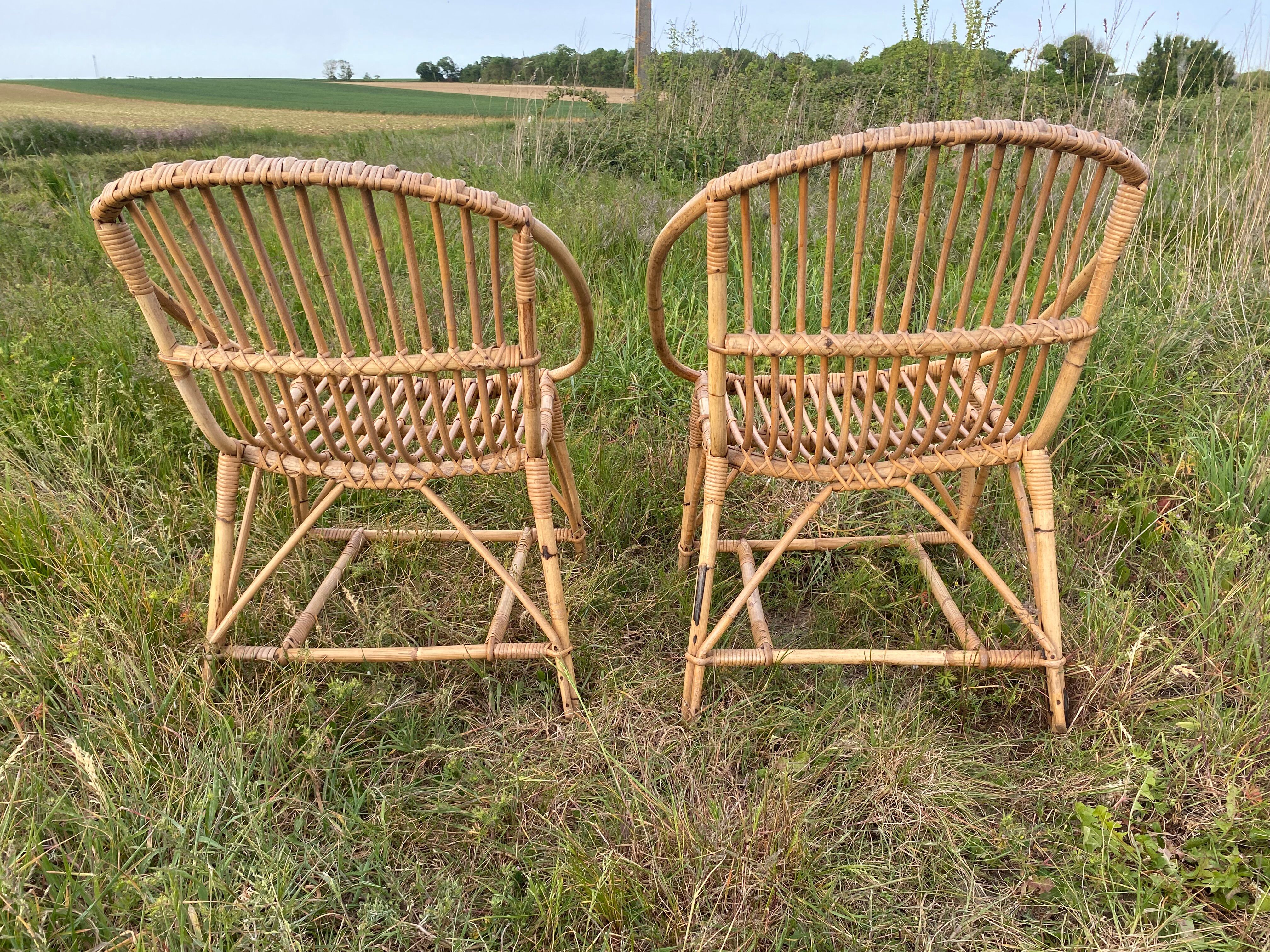 Pair of rattan armchairs