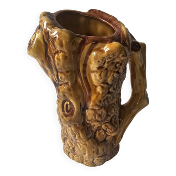 Ceramic jug resembling a tree trunk signed Aegitna Vallauris Years