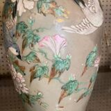 Antique Japanese vase in ceramic with floral and bird decoration, 19th century.